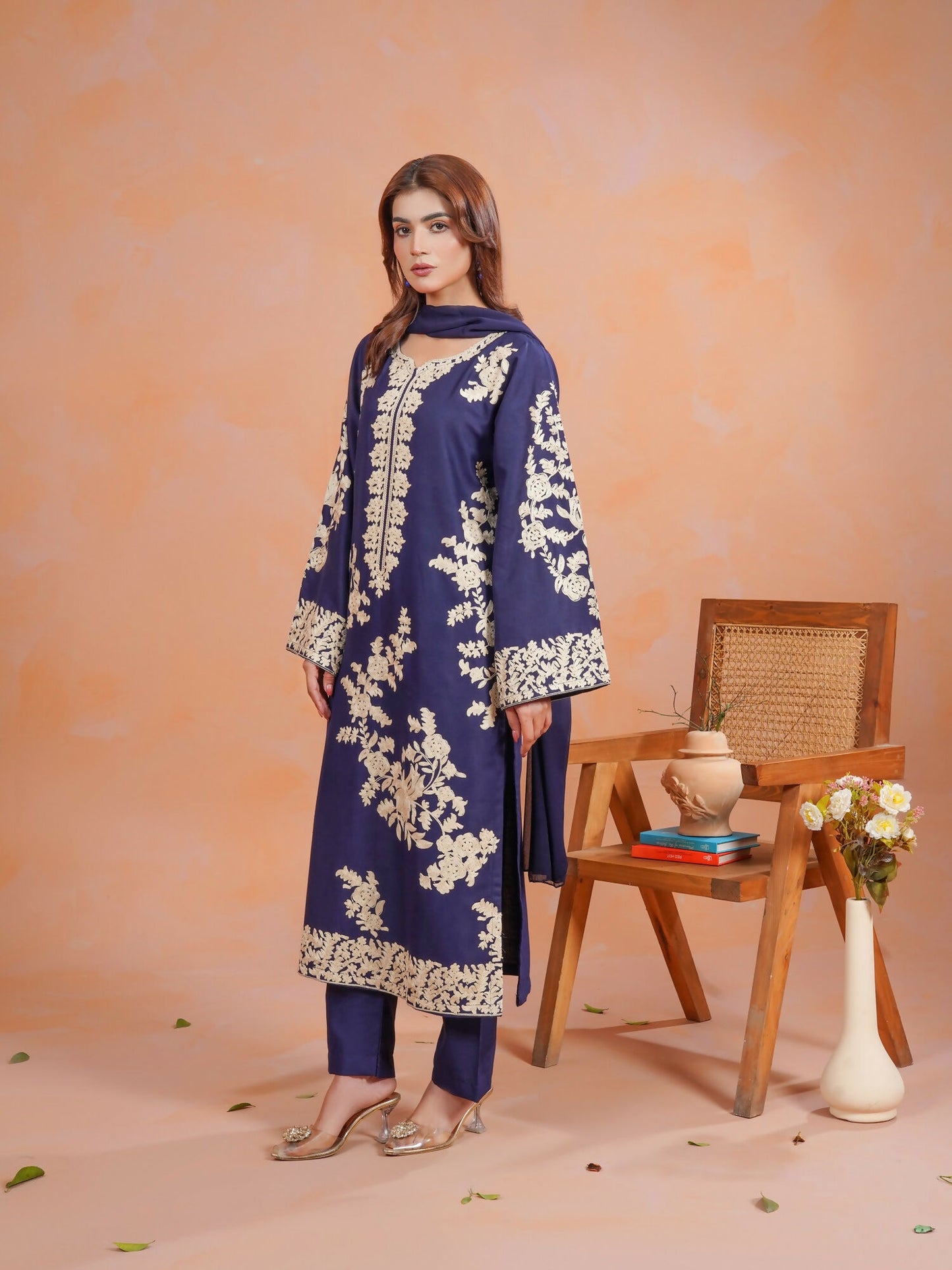 Tawakal Closet Linen Embroidered Stitched 3-Piece Suit-Zeenat