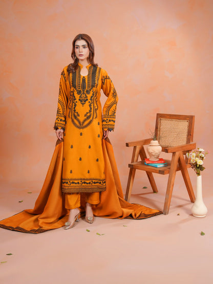 Tawakal Closet Dhanak Embroidered Stitched 3-Piece Suit-Zaitooni
