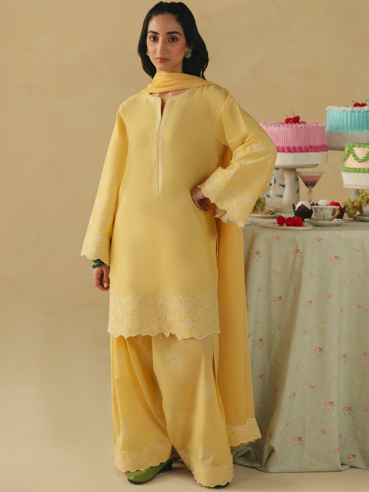 Mannat Clothing Boho Summer'26 Cotton Embroidered Stitched Suit-Buttercup