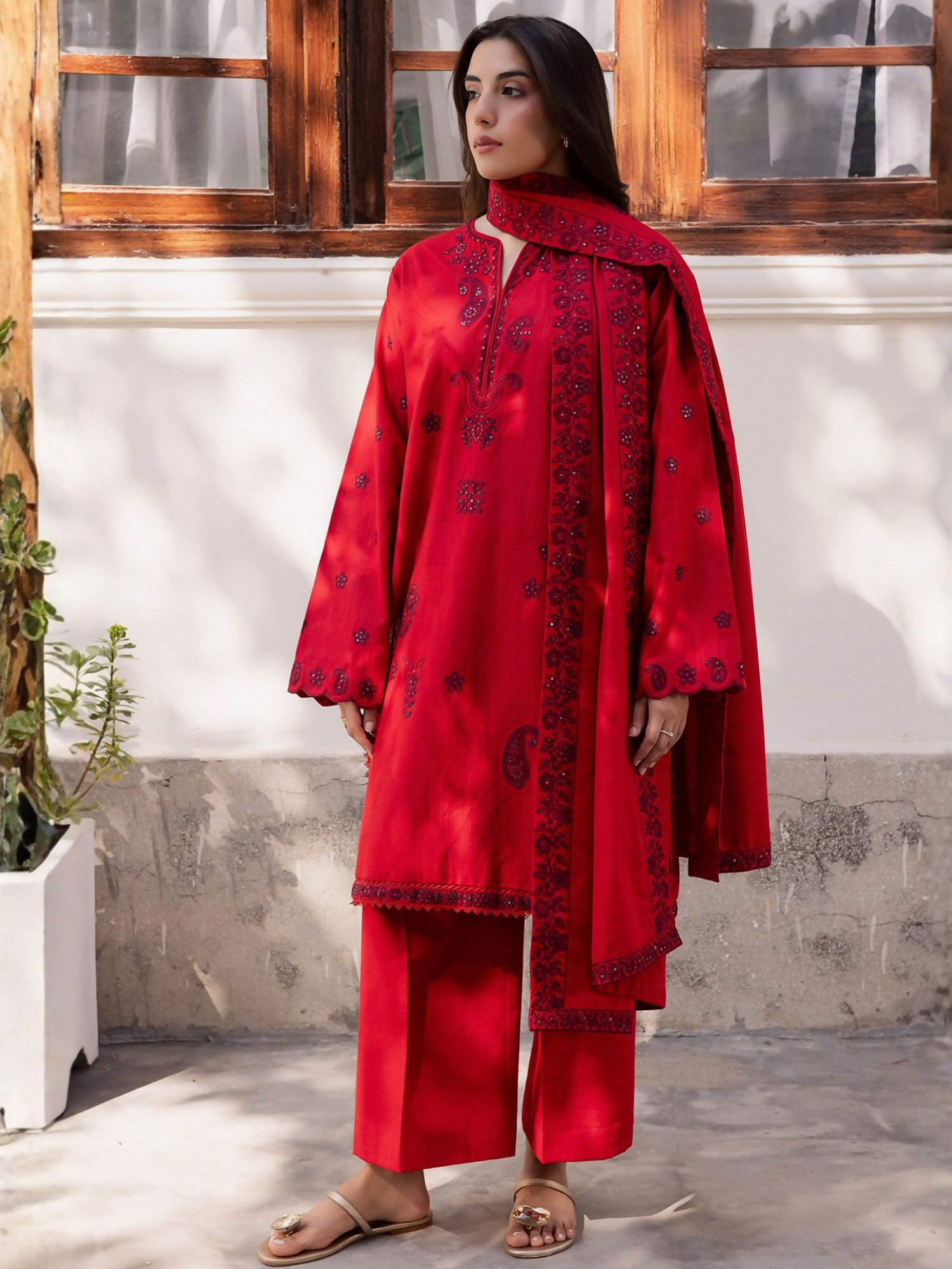 Mannat Clothing Laila Winter Pret '25 Karandi Embroidered Stitched Suit-Lila
