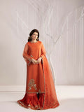 Shurooq Echoes In Bloom Silk Embellished Stitched 3-Piece Suit-Amber Dusk