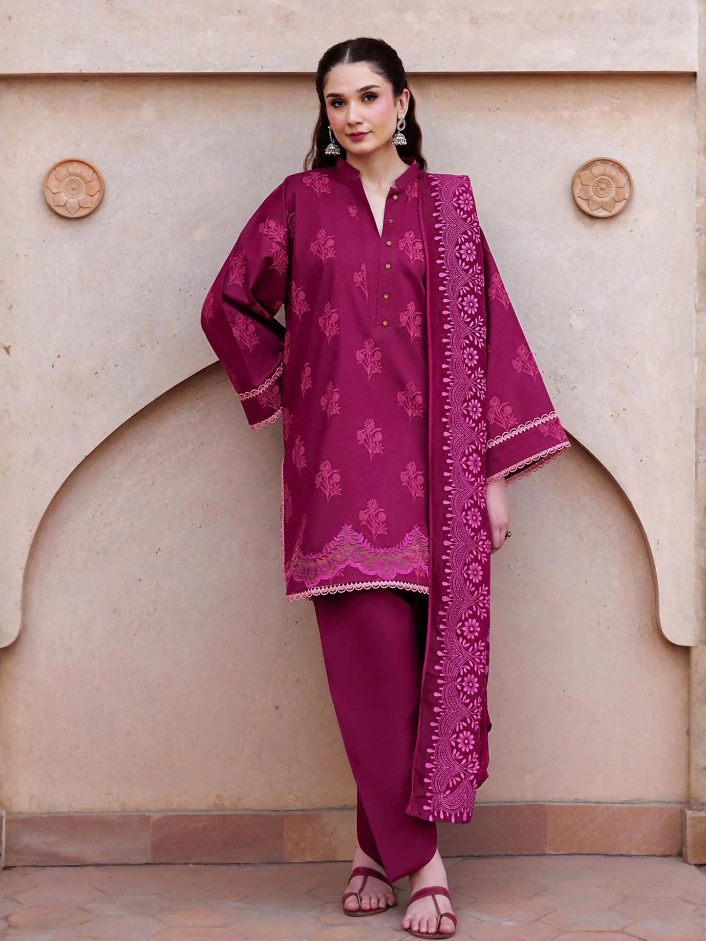 Pink Panache Apparel Noor Mahal Cotton Printed Stitched Suit-Sarmastaan