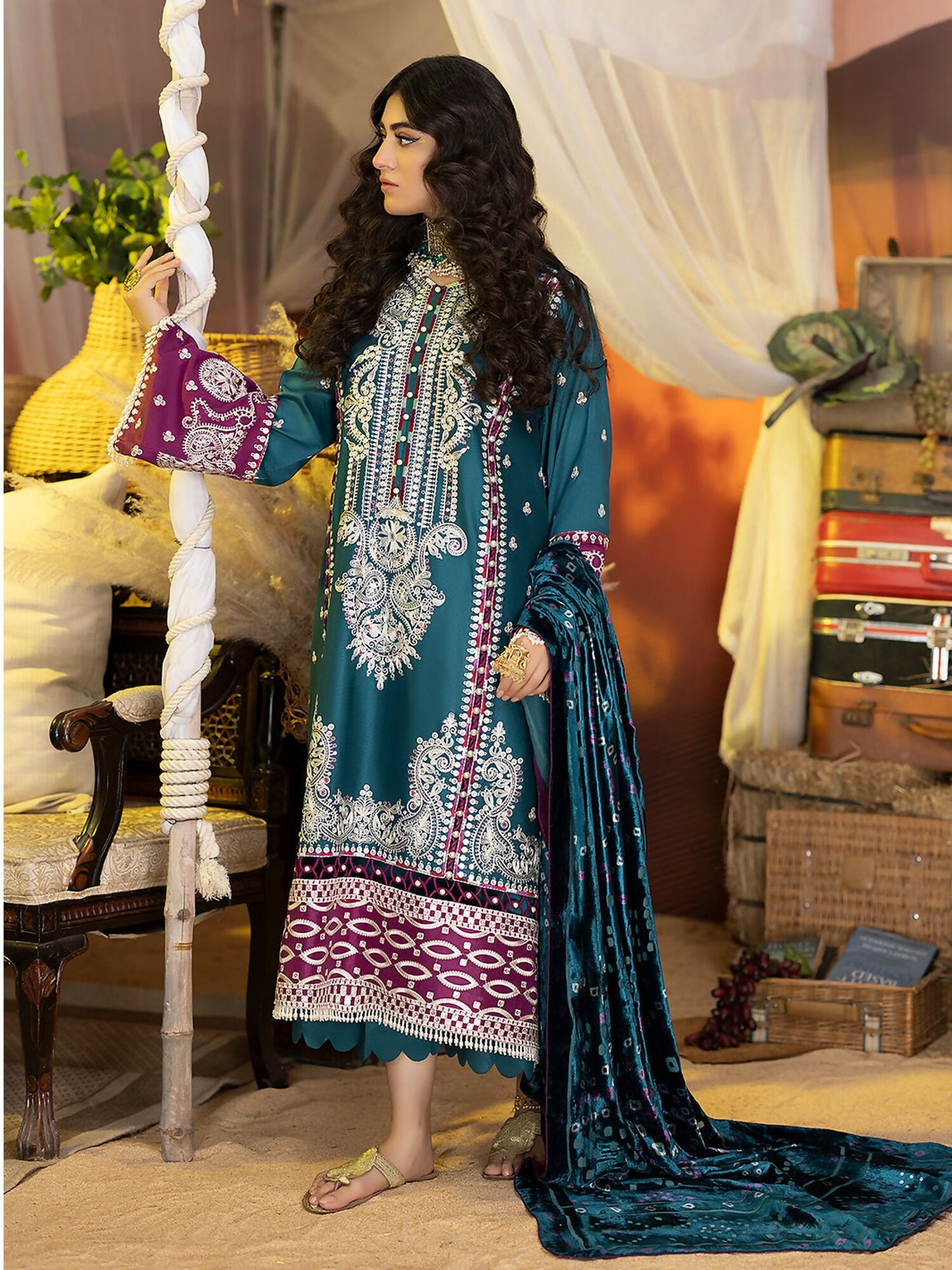 Binilyas Kotrai Embroidered Unstitched 3-Piece Suit-804-B