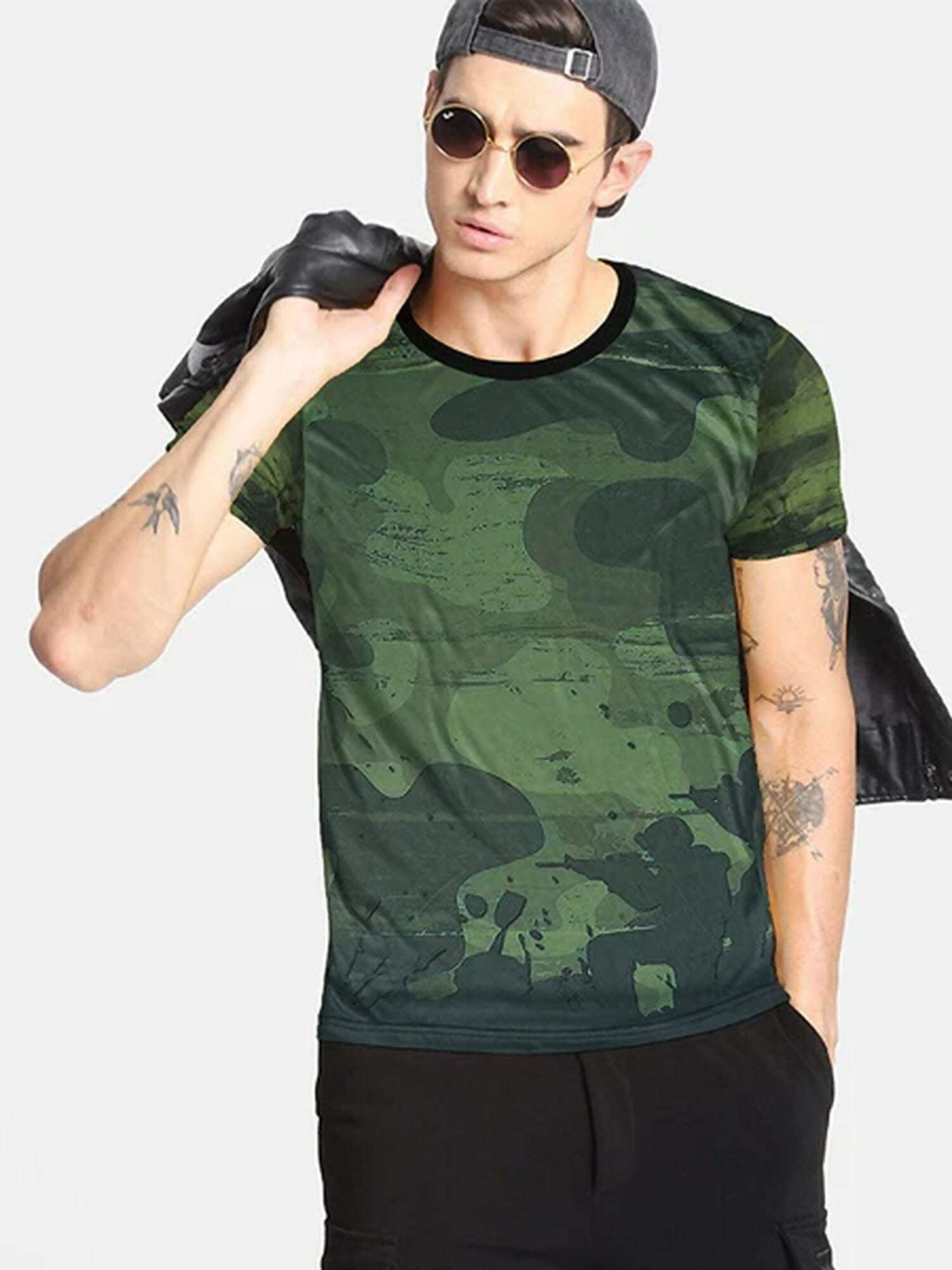 Green Funky Printed Moisture Wicking Cool Max Camo Tee-Shirt-13681