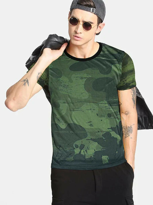 Green Funky Printed Moisture Wicking Cool Max Camo Tee-Shirt-13681