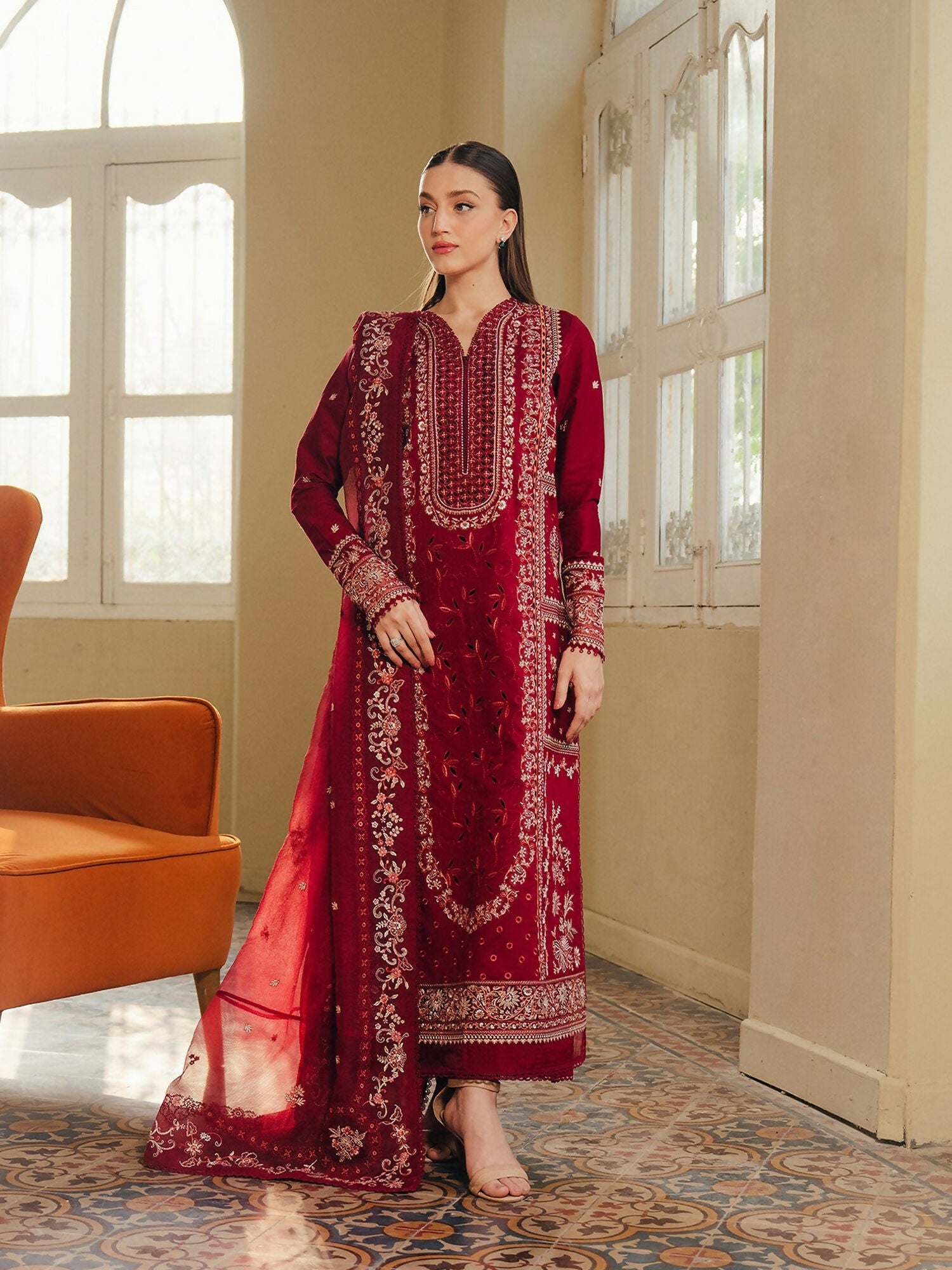 Afrozeh Day Break'26 Lawn Embroidered Unstitched 3-Piece Suit-Sundrown