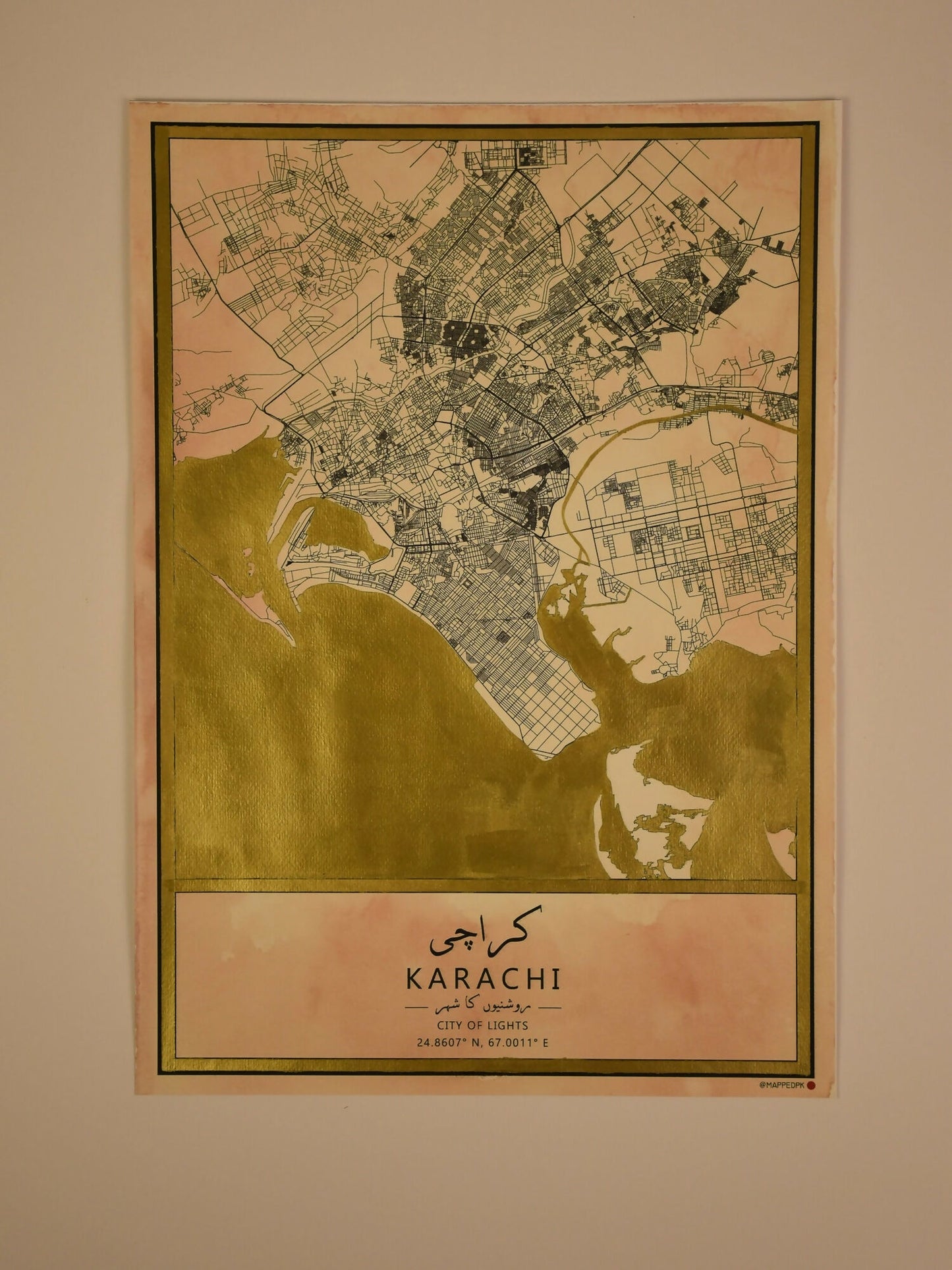 MappedPK Karachi Gold Hand Painted Map