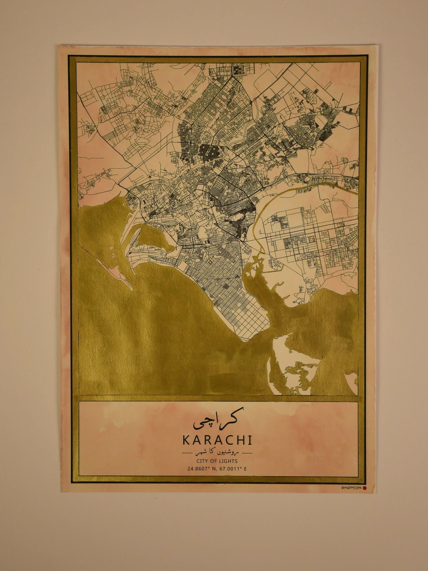 MappedPK Karachi Gold Hand Painted Map