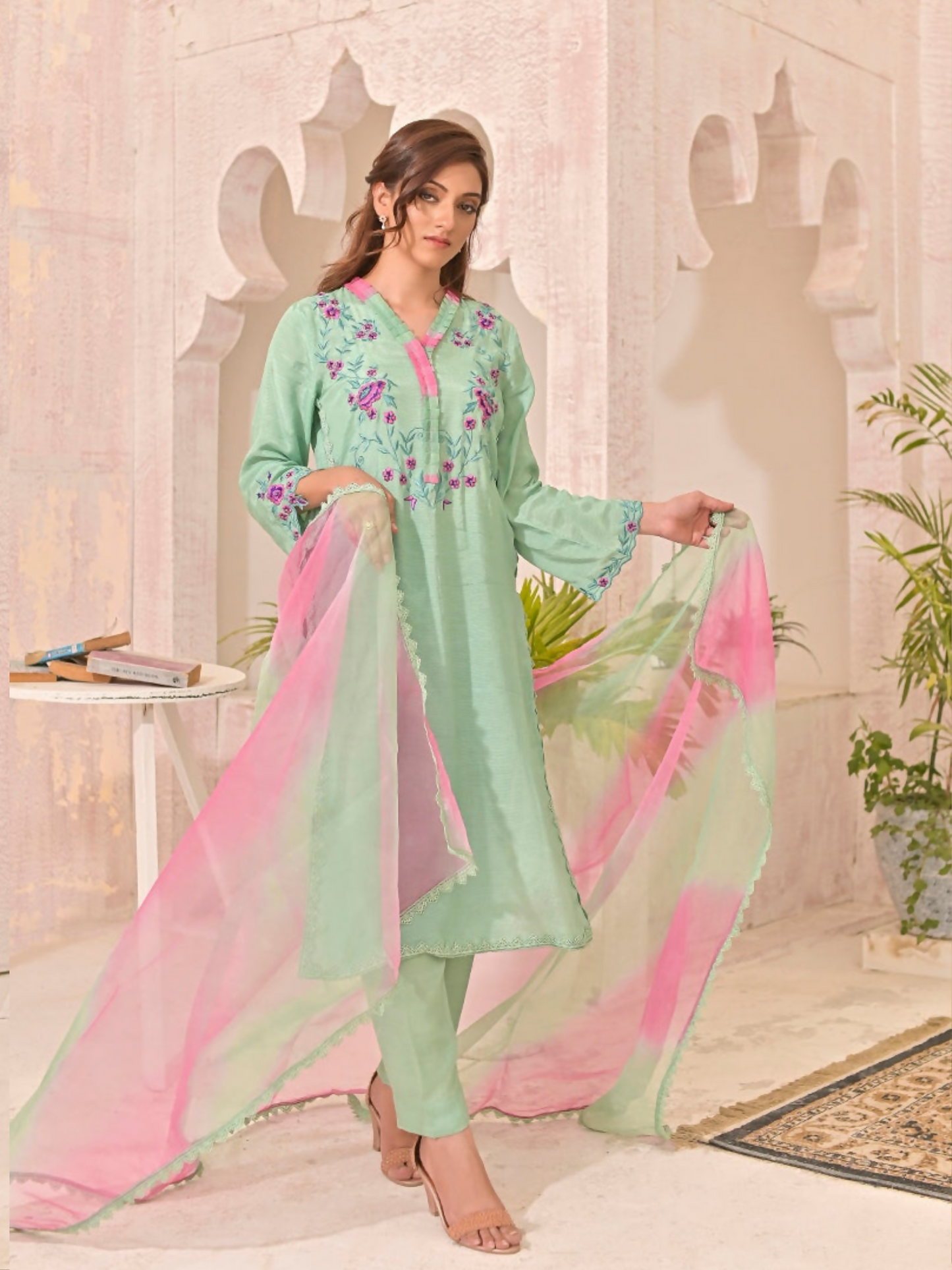 Ruby's Couture Panache Raw Silk Embellished Stitched 3-Piece Suit-Alayana