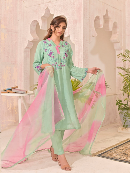 Ruby's Couture Panache Raw Silk Embellished Stitched 3-Piece Suit-Alayana