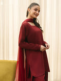 Mannat Clothing Suave Edit Raw Silk Stitched Suit-Claret