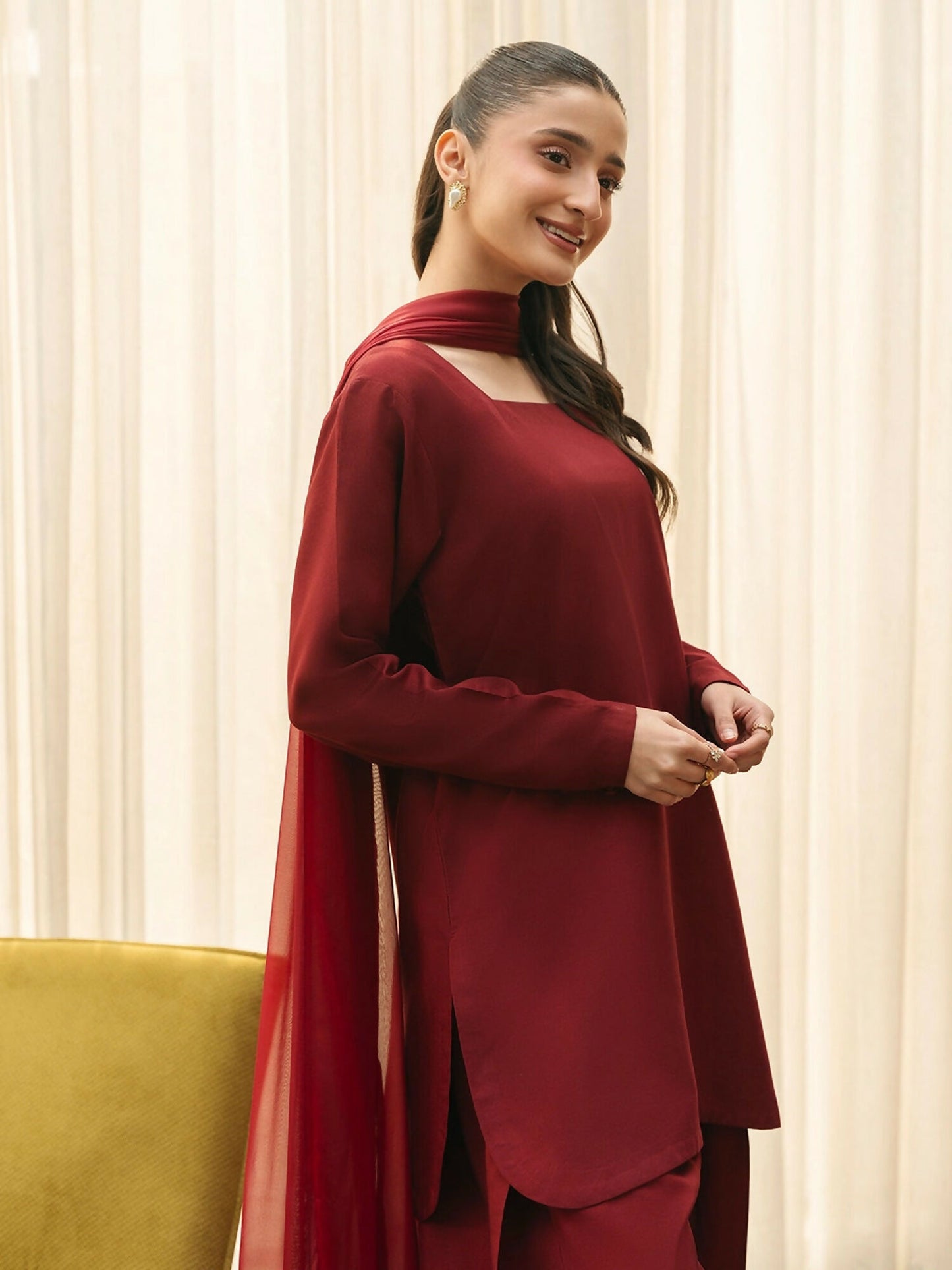 Mannat Clothing Suave Edit Raw Silk Stitched Suit-Claret