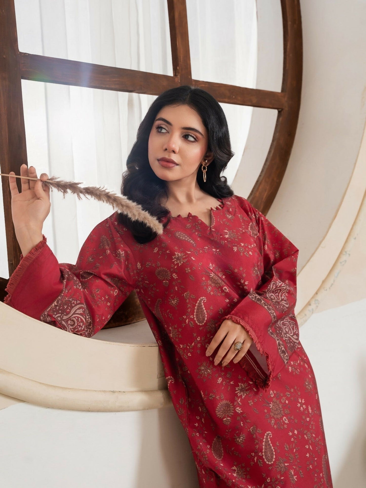Stylish Collection Amaya Pret Silk Grip Printed Stitched 2-Piece Suit-Morni Maroon