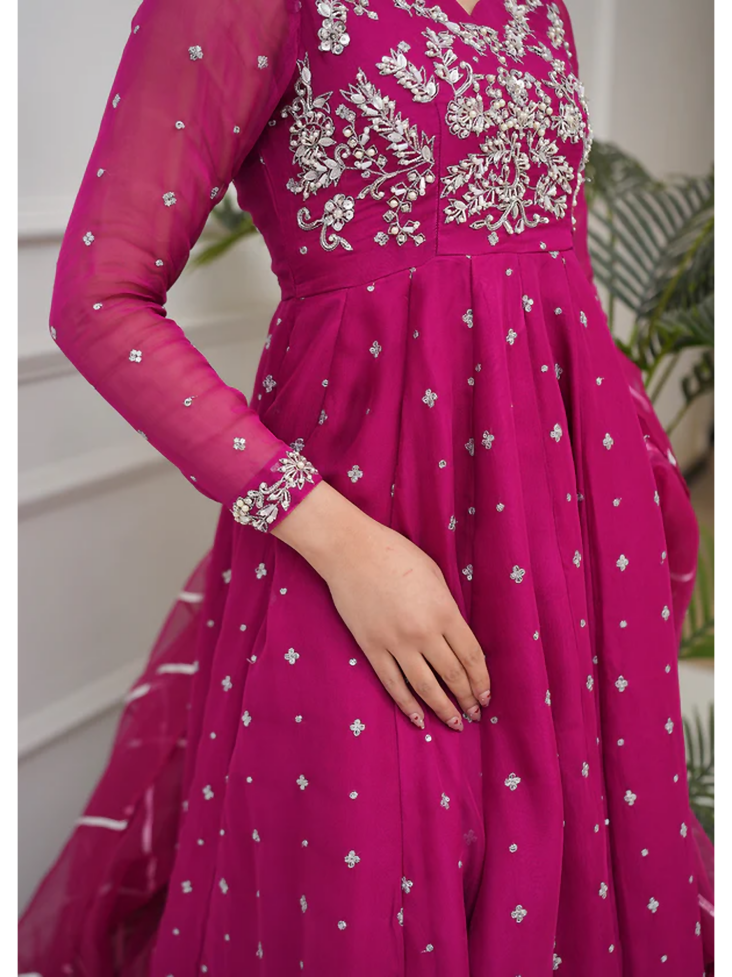 Allure By IH Lehr Chiffon Embroidered Lehenga-Very Berry