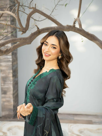 Panache Apparel Fiona SS'25 Cambric Embroidered Stitched Suit-Moss