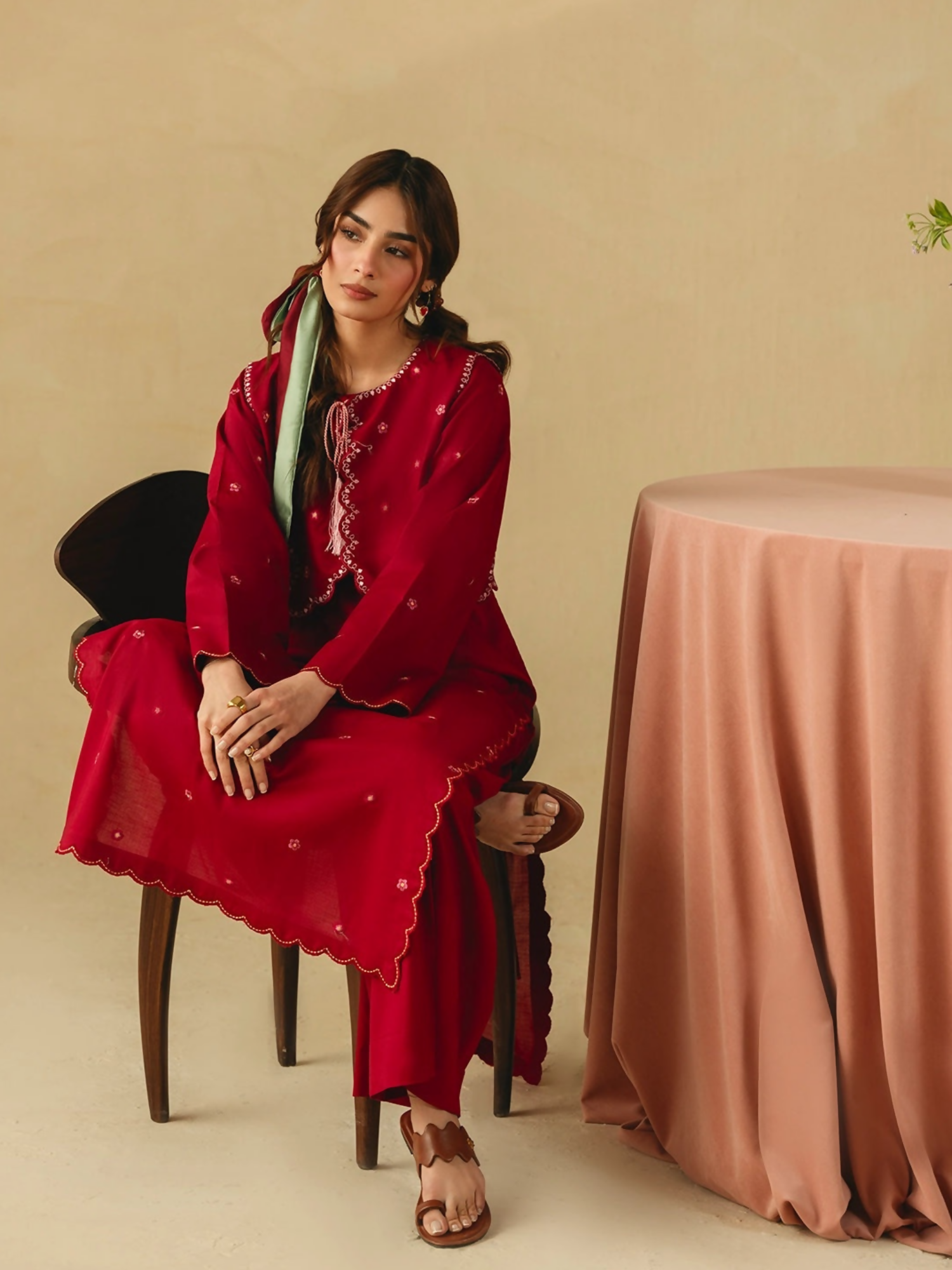 Mannat Clothing Boho Summer'26 Cotton Embroidered Stitched Suit-Deep Rose