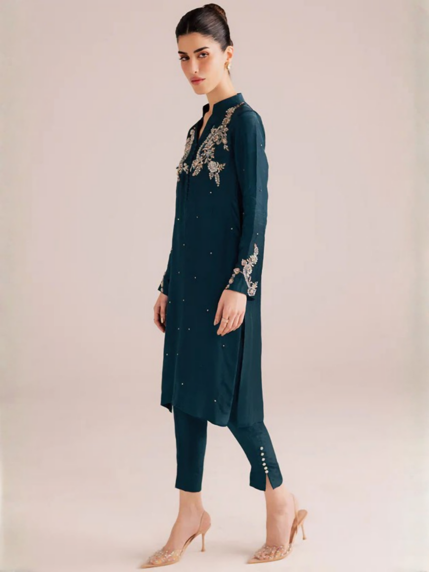 Allure By IH Silver Night Tussel Silk Embroidered Stitched 3-Piece Suit-Eclipse