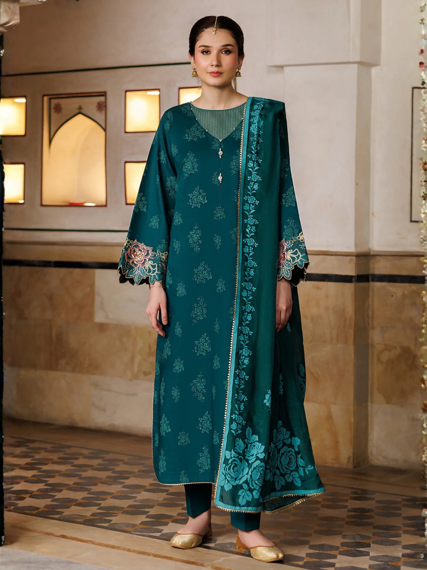 Green Panache Apparel Noor Mahal Cotton Printed Stitched Suit-Aabroo