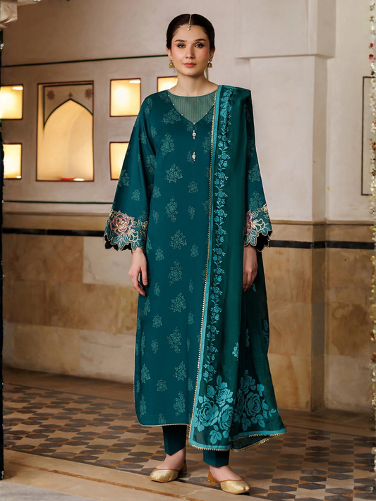 Green Panache Apparel Noor Mahal Cotton Printed Stitched Suit-Aabroo