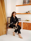 HU Studios Blackout Collection Lawn Embroidered Stitched 2-Piece Suit-Desert-Noir