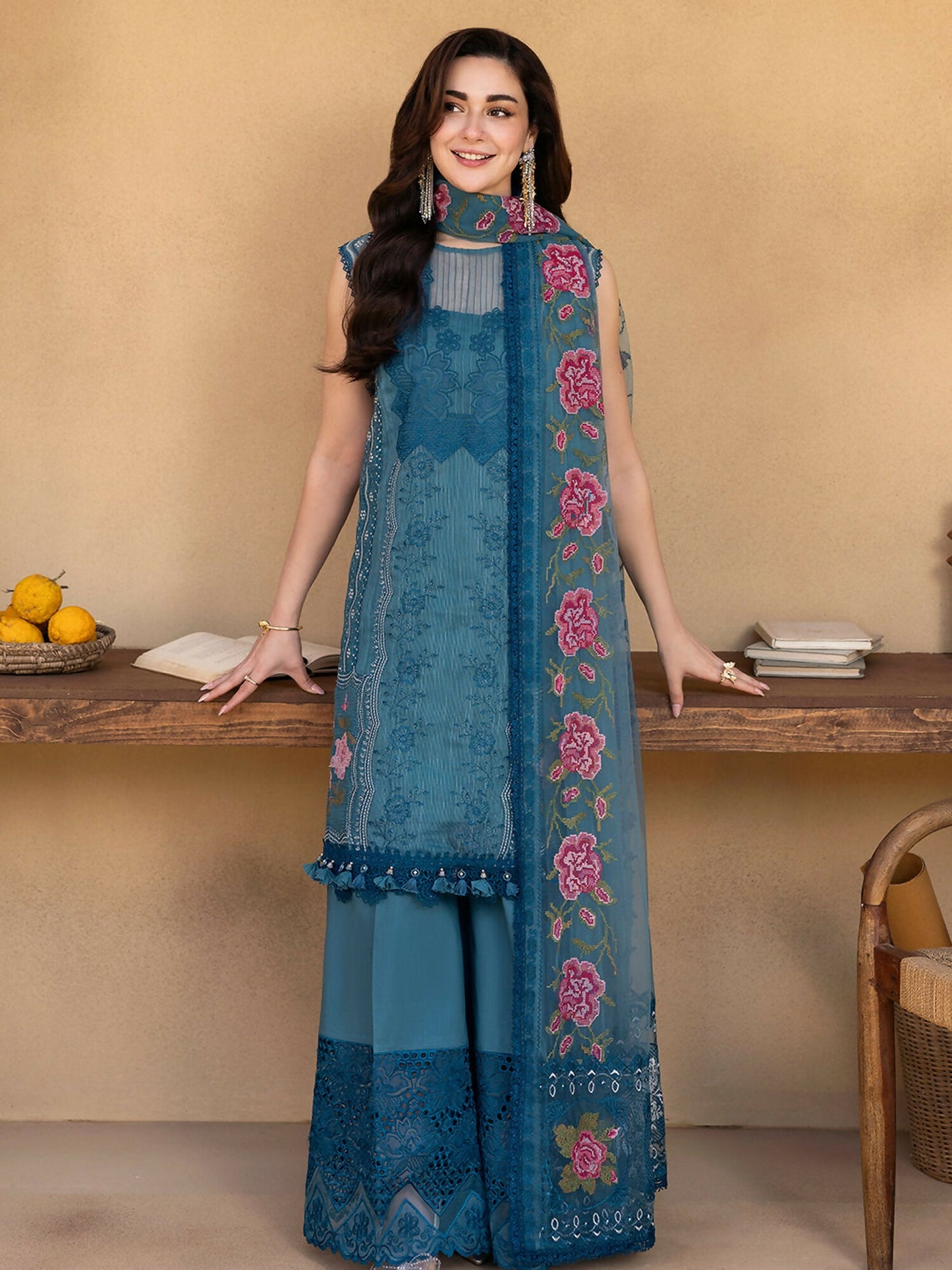 Joolie By Saira Rizwan Lawn Organza Embroidered Unstitched 3-Piece Suit-Alma-SRL25-12