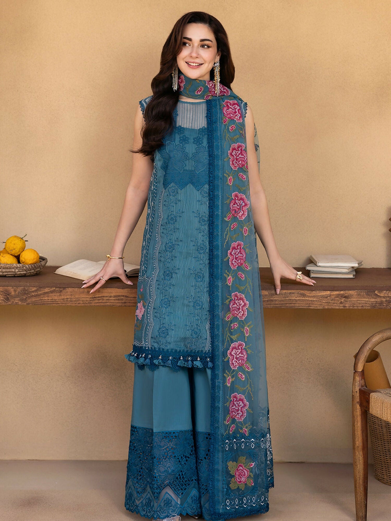 Joolie By Saira Rizwan Lawn Organza Embroidered Unstitched 3-Piece Suit-Alma-SRL25-12