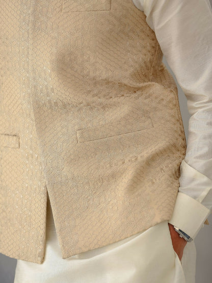 Gem Garments Afsanah Jacquard Embroidered Waistcoat-Munsaf
