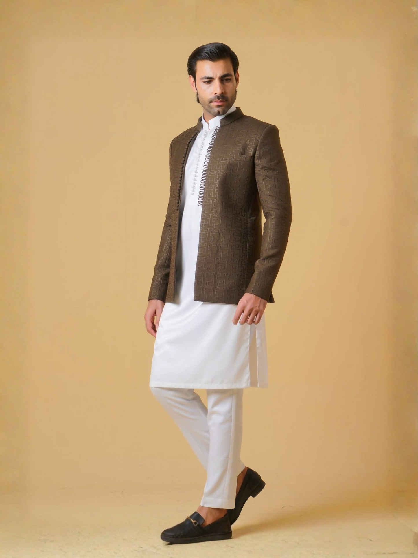 Gem Garments Janaan Jacquard Embroidered Prince Coat-Muzayyan
