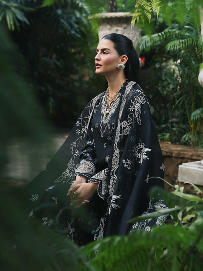 Qalamkar Qline Lawn Drop-1 Embroidered Unstitched 3-Piece Suit-RP-07-Obsidian