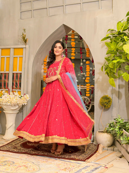 Ruby's Couture Poshak Silk Embellished Stitched 3-Piece Suit-Pari