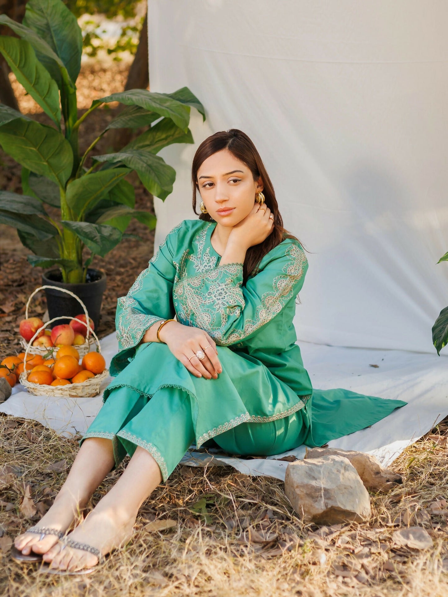 MAK Fashion Dobby Lawn Embroidered Co-Ord Set-Claire