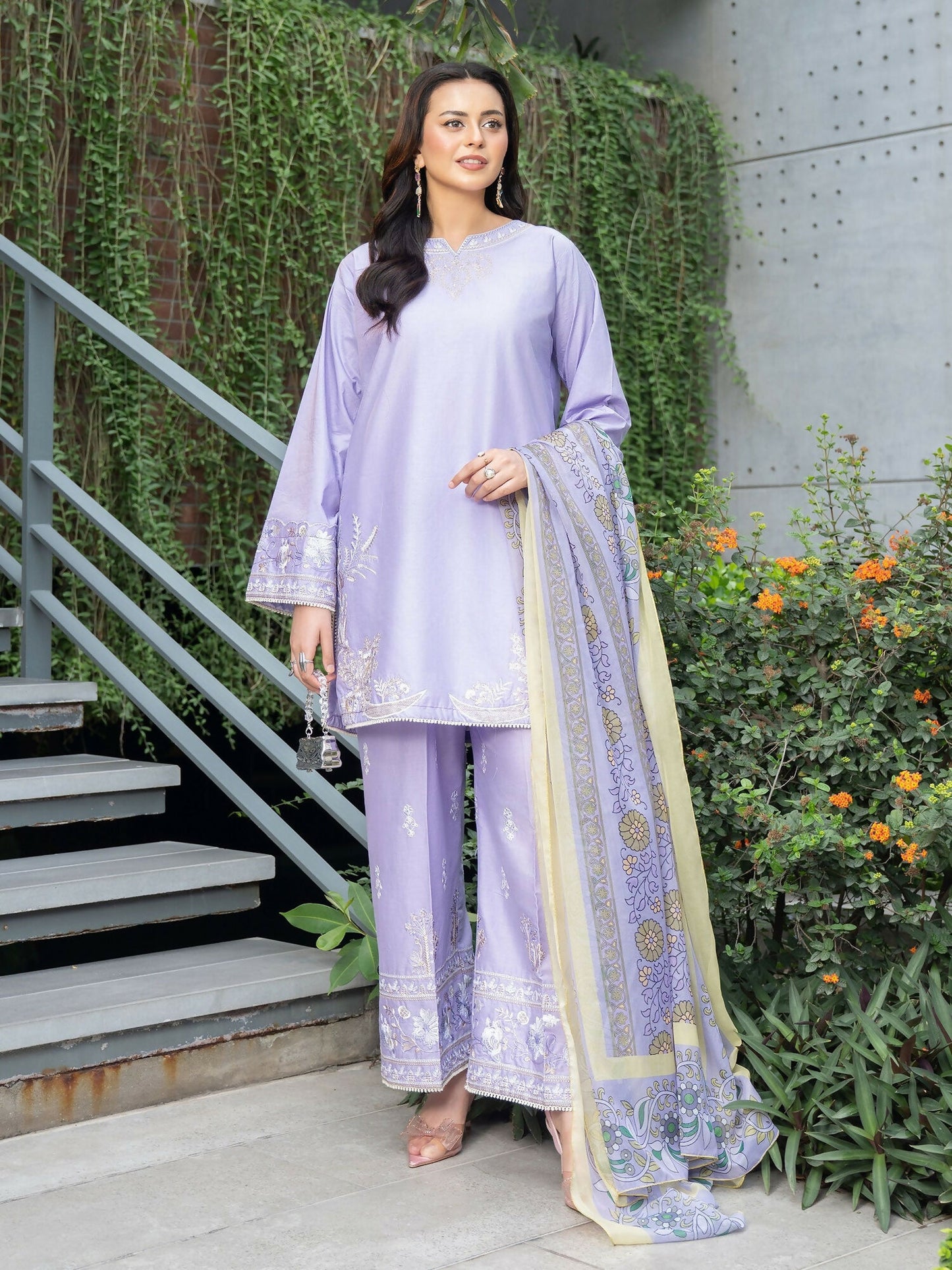 Panache Apparel Solid Story Cotton Lawn Embroidered Stitched Suit-Solene