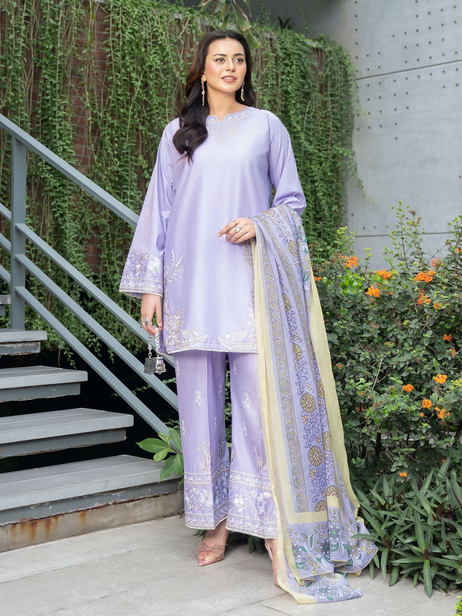Panache Apparel Solid Story Cotton Lawn Embroidered Stitched Suit-Solene