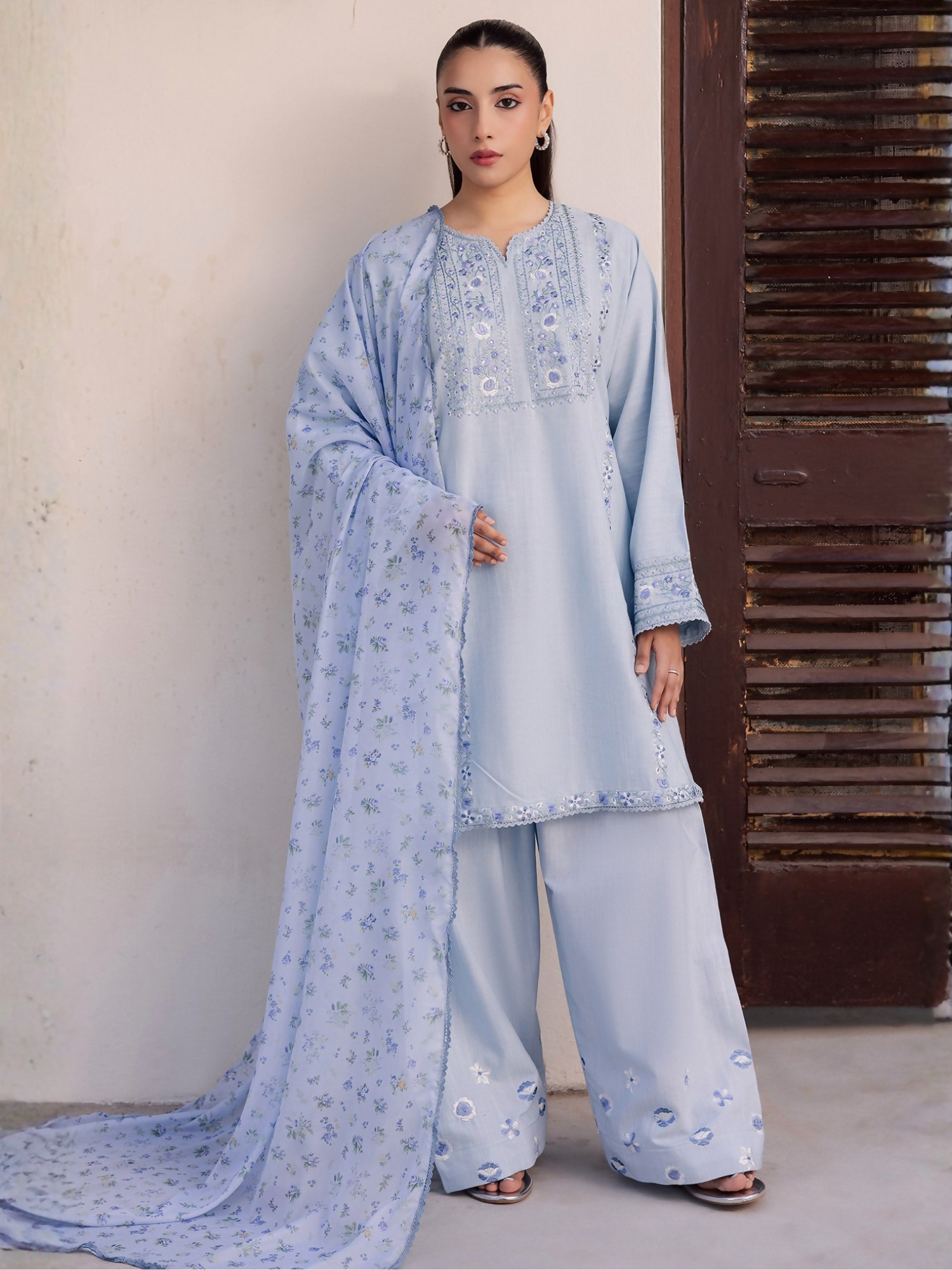 Mannat Clothing Laila Winter Pret '25 Karandi Embroidered Stitched Suit-Mist