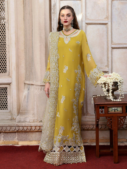 Yellow Parishay Jahanara Luxury (Formals) Chiffon Embroidered Unstitched 3-Peice Suit-JRA - 03