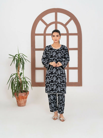 Stylish Collection Enchant Pret Linen Printed Co-Ord Set-Gulaab Black