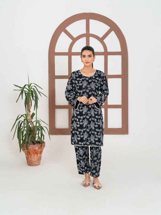 Stylish Collection Enchant Pret Linen Printed Co-Ord Set-Gulaab Black