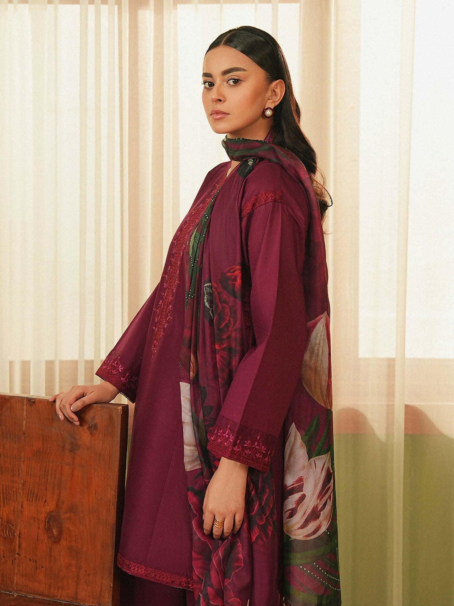 Mannat Clothing Summer-Sky Lawn Embroidered Stitched Suit-Plum