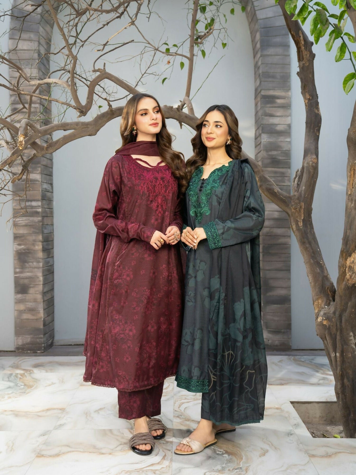 Panache Apparel Fiona SS'25 Cambric Embroidered Stitched Suit-Moss