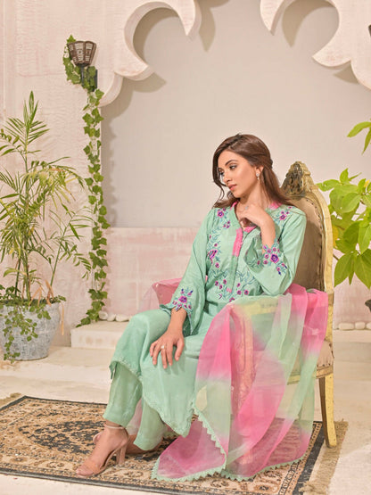 Ruby's Couture Panache Raw Silk Embellished Stitched 3-Piece Suit-Alayana