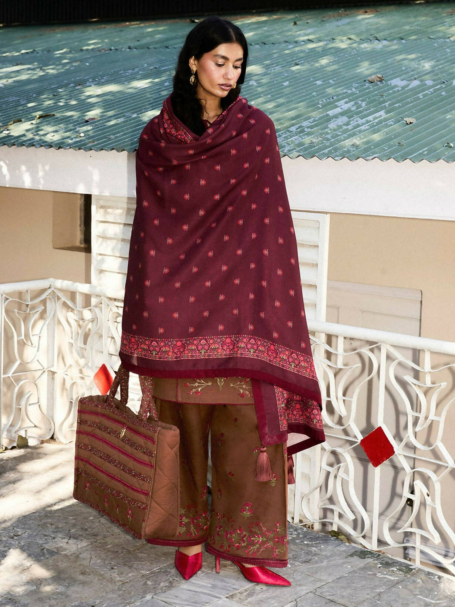 Jugnu by Hussain Rehar Khaddar Embroidered Unstitched 3-Piece Suit-Hazel