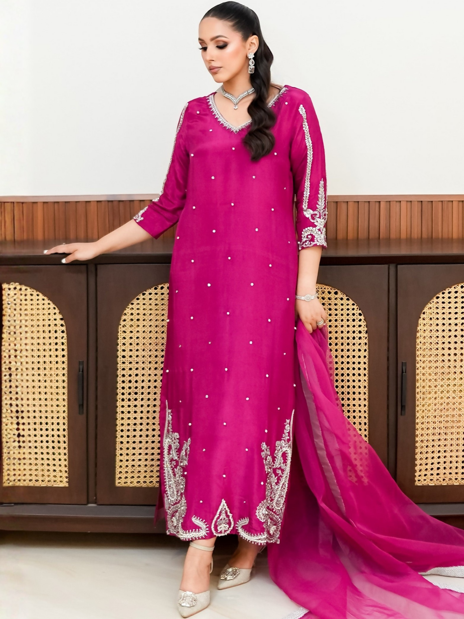 Allure By IH Fashion Calling Raw Silk Embellished Stitched 3-Piece Suit-Paisley