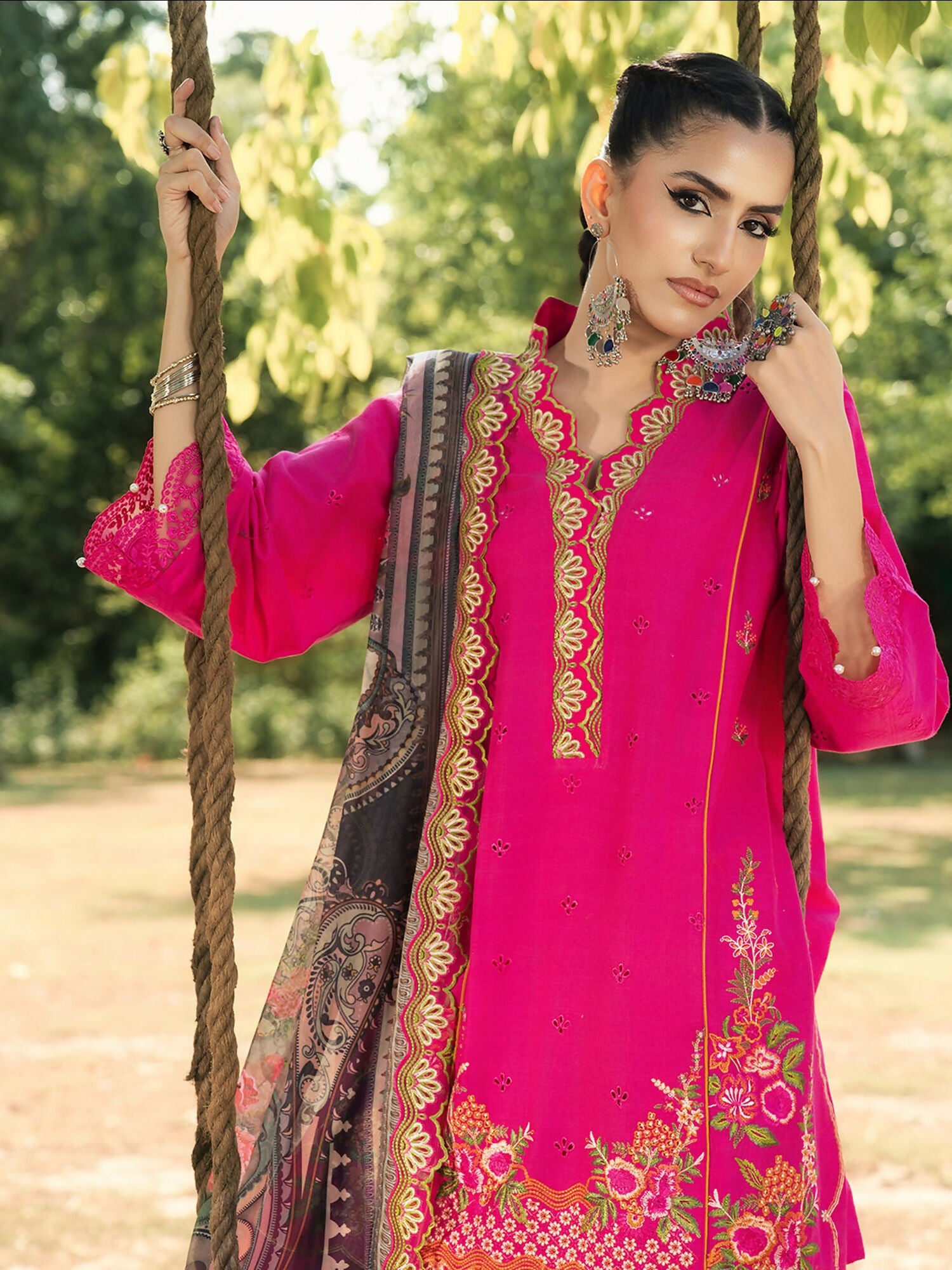 Hemstitch Lawn Embroidered Stitched 3-Piece Suit-Blush Petal