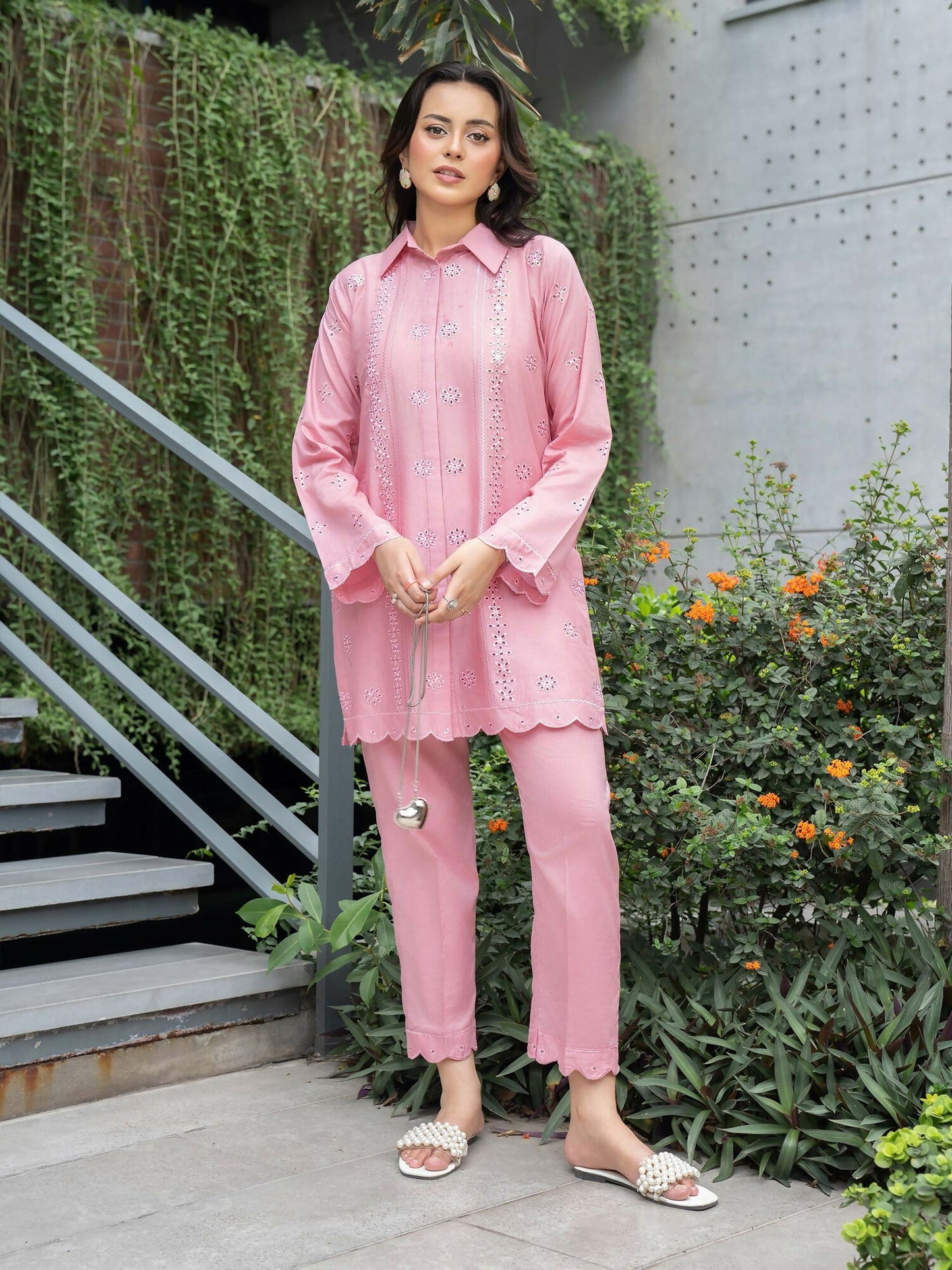 Panache Apparel Solid Story Cotton Lawn Embroidered Stitched Suit-Mysa