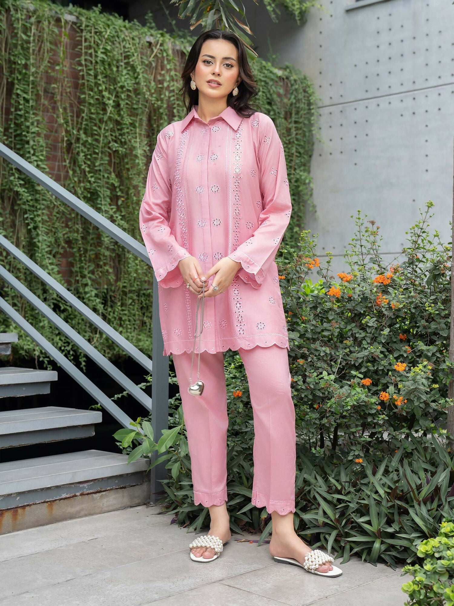 Panache Apparel Solid Story Cotton Lawn Embroidered Stitched Suit-Mysa