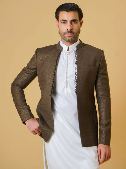 Gem Garments Janaan Jacquard Embroidered Prince Coat-Muzayyan