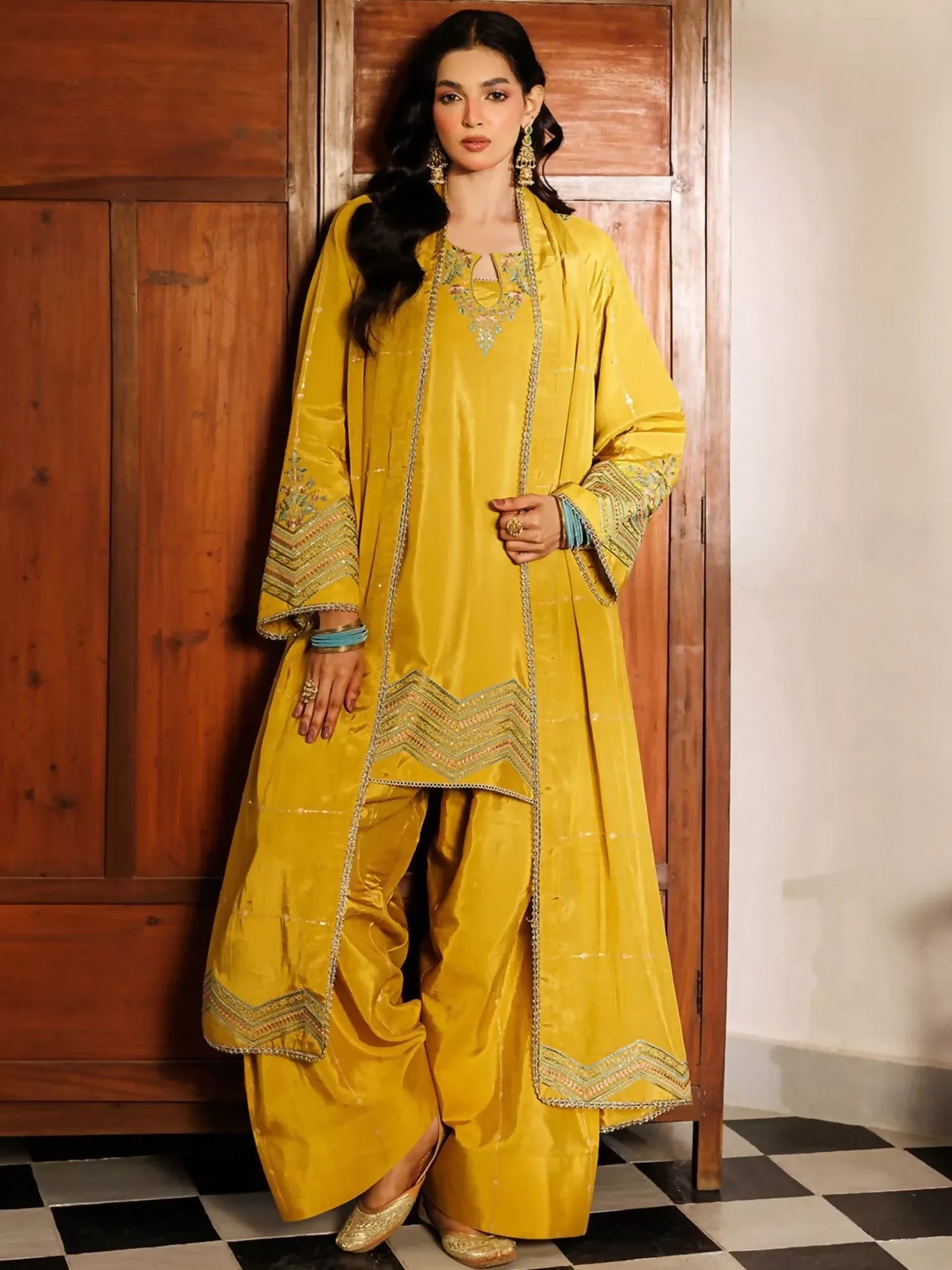 Panache Apparel Noore Eid Edit Sheesha Silk Embroidered Stitched Suit-Zimal