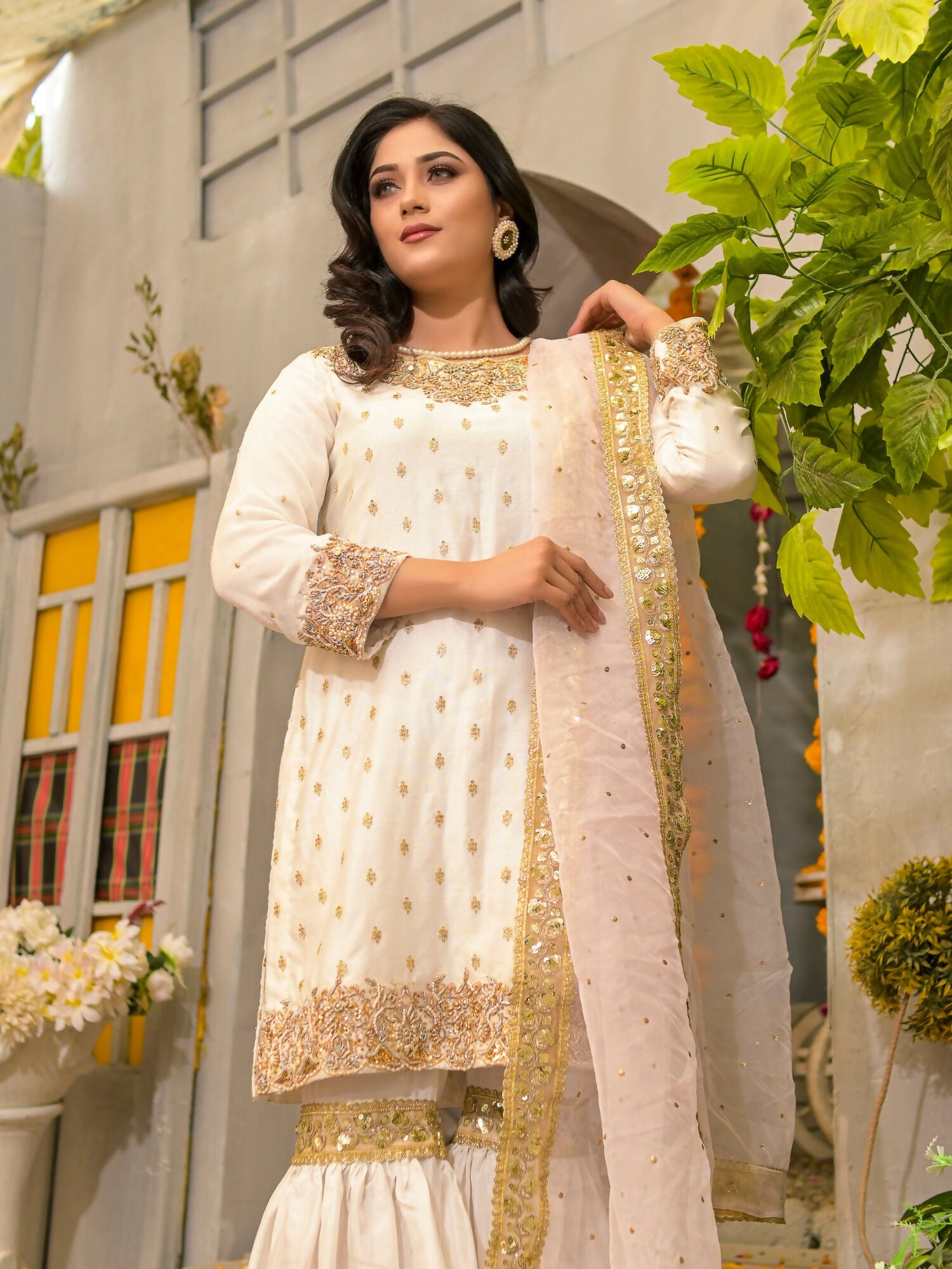 Ruby's Couture Poshak Cotton Net Embellished Gharara-Jugni