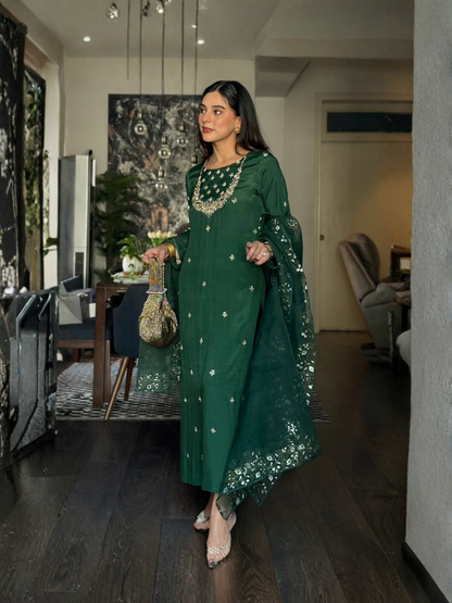 Allure By IH Luxury Pret Raw Silk Embellished Stitched 3-Piece Suit-Shahay