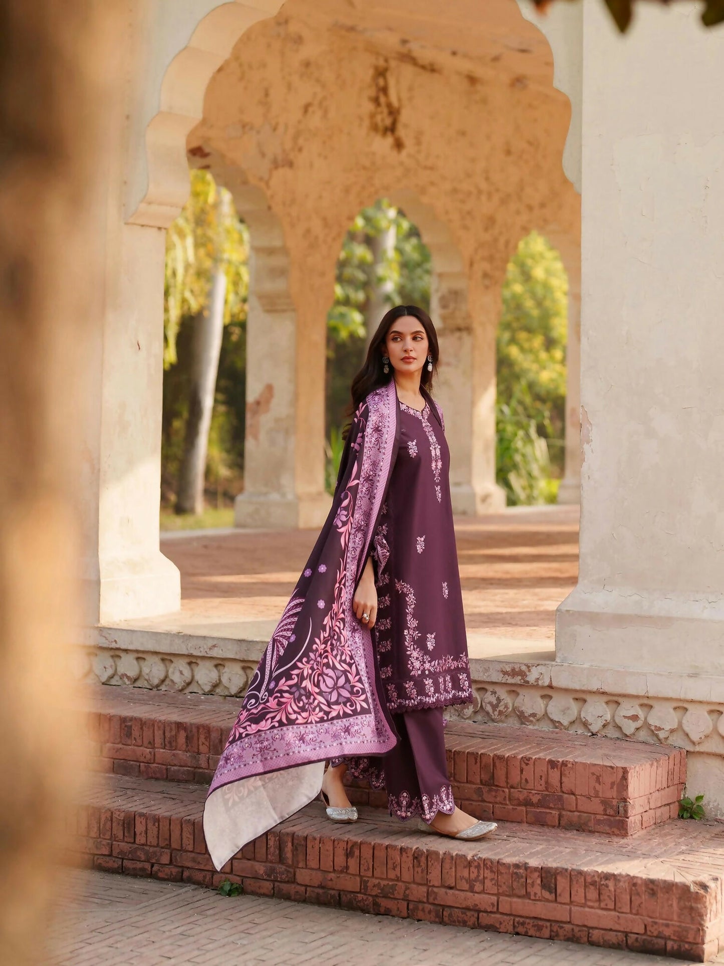 Panache Apparel Khaddar Embroidered Stitched Suit-Arwa-purple